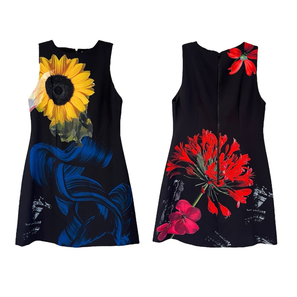 Alice + Olivia Black Dress with Yellow Floral Design